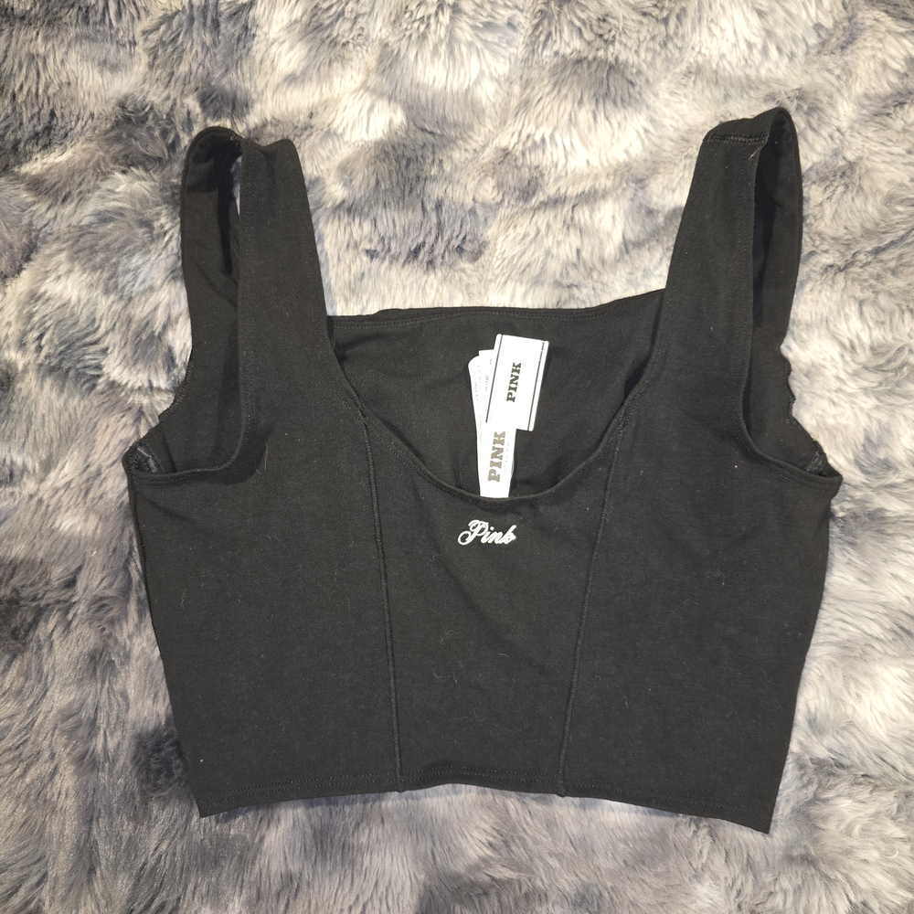 PINK Victoria's Secret Black Fitted Crop Tank Top